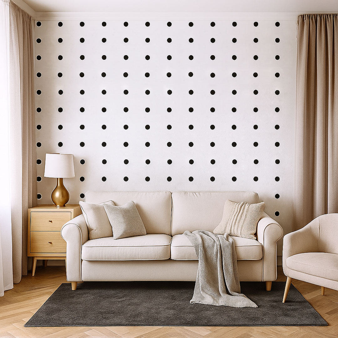 White and black 5 cm dots - square spacing wallpaper - Dekoori image 2