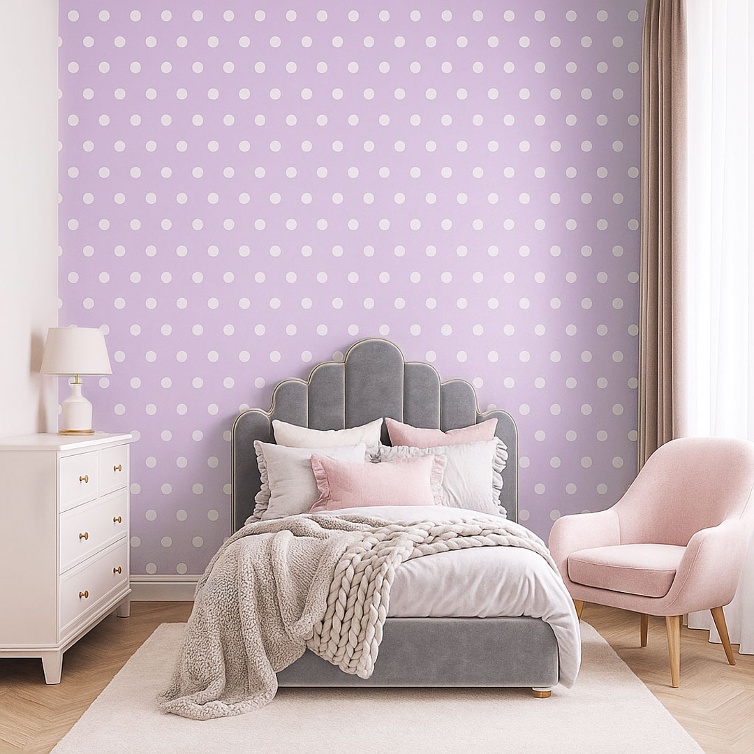 Violet wallpaper with white 5 cm dots - Dekoori image 2