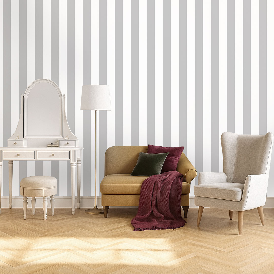 White and grey vertical striped wallpaper - Dekoori image 2