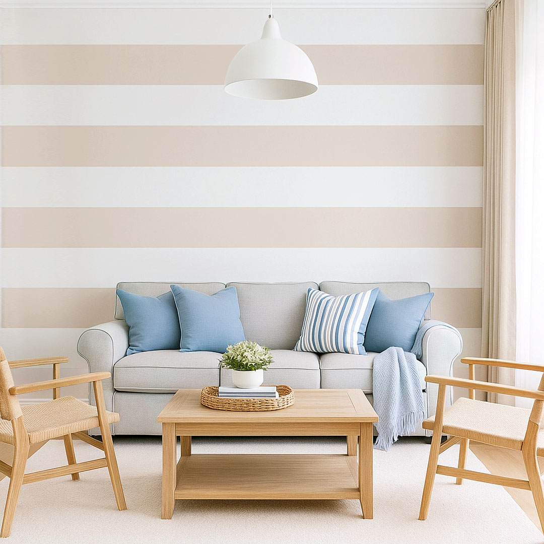 White and beige horizontal striped wallpaper 20 cm - Dekoori image 2