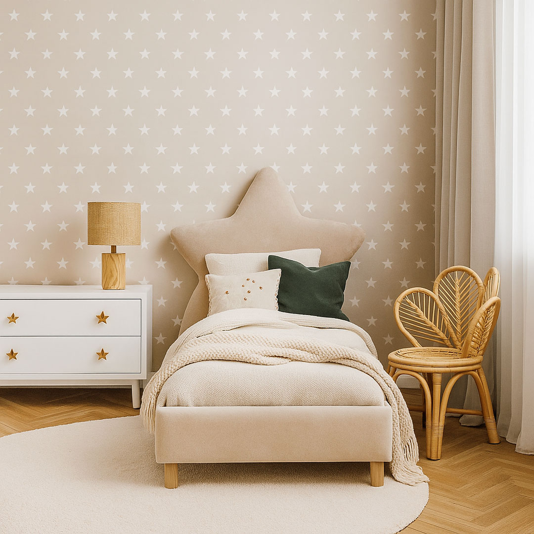 Beige and white 5 cm stars wallpaper - Dekoori image 2