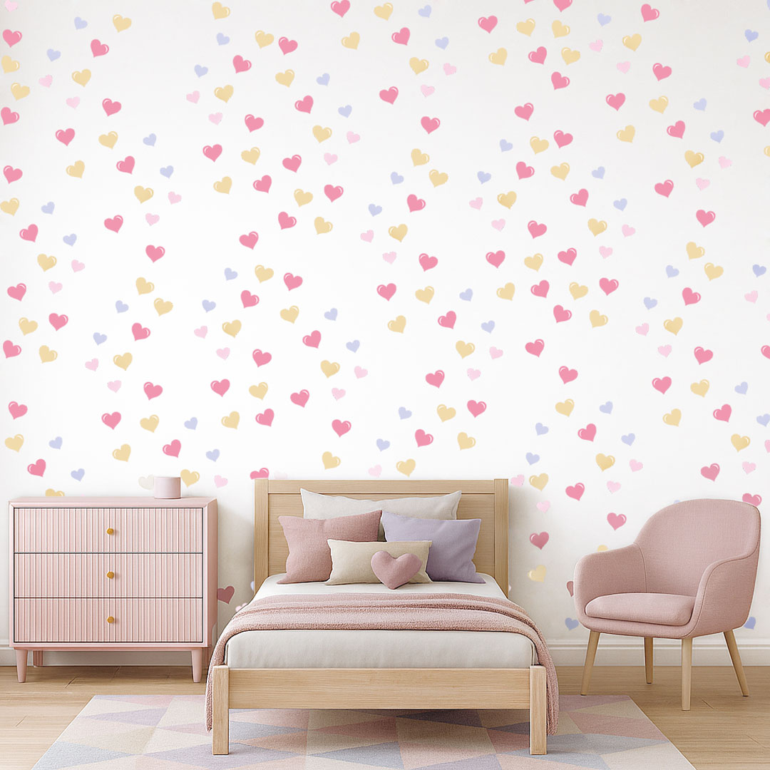 White and pink-beige-violet hearts wallpaper for girls - Dekoori image 2