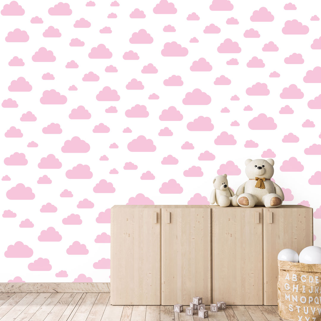 Pink clouds on white background (clouds: 7,5-24 cm) wallpaper - Dekoori image 2