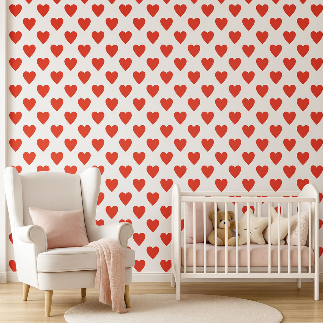 Red hearts 10 cm on white background wallpaper - Dekoori image 2