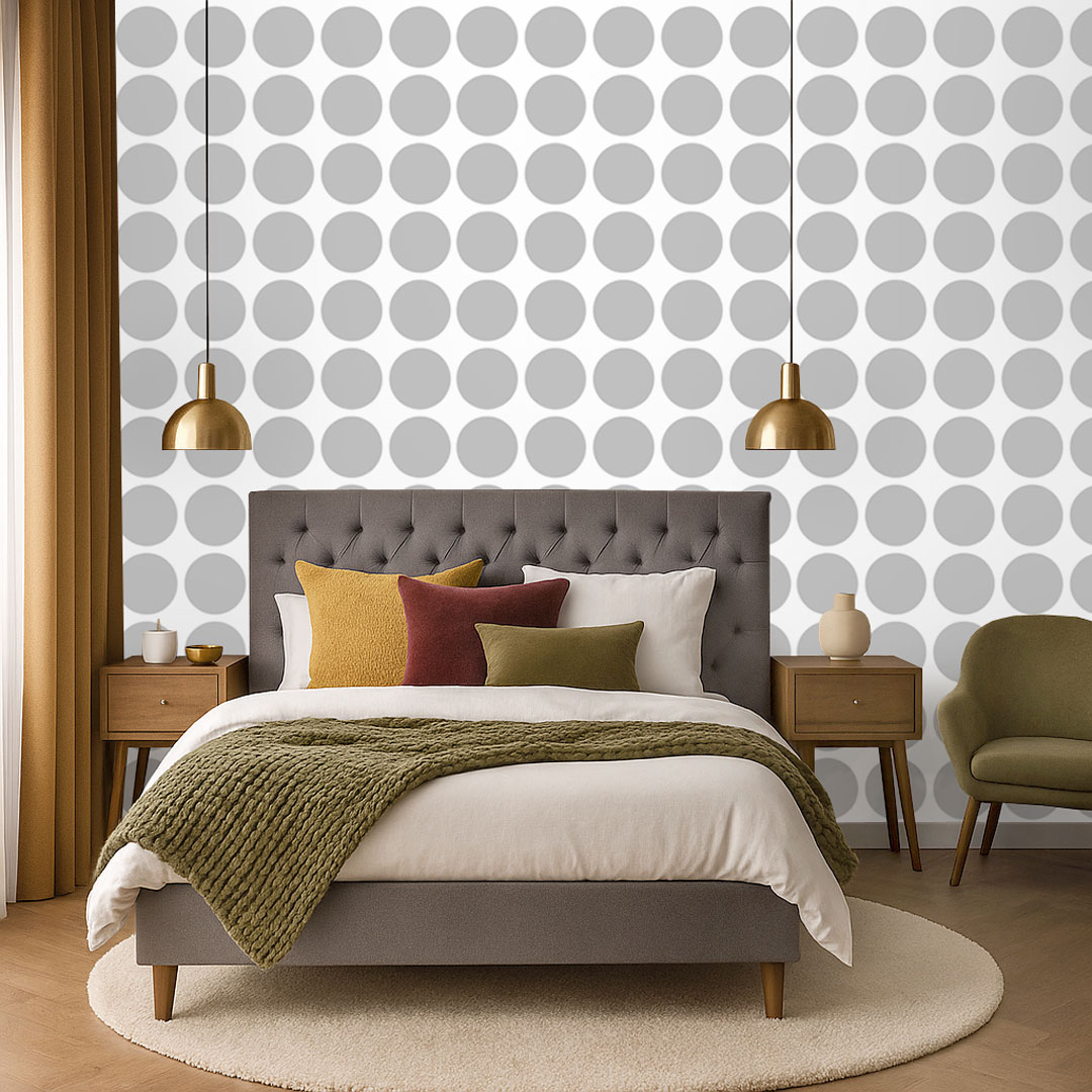 White and grey 18 cm dots wallpaper - Dekoori image 2