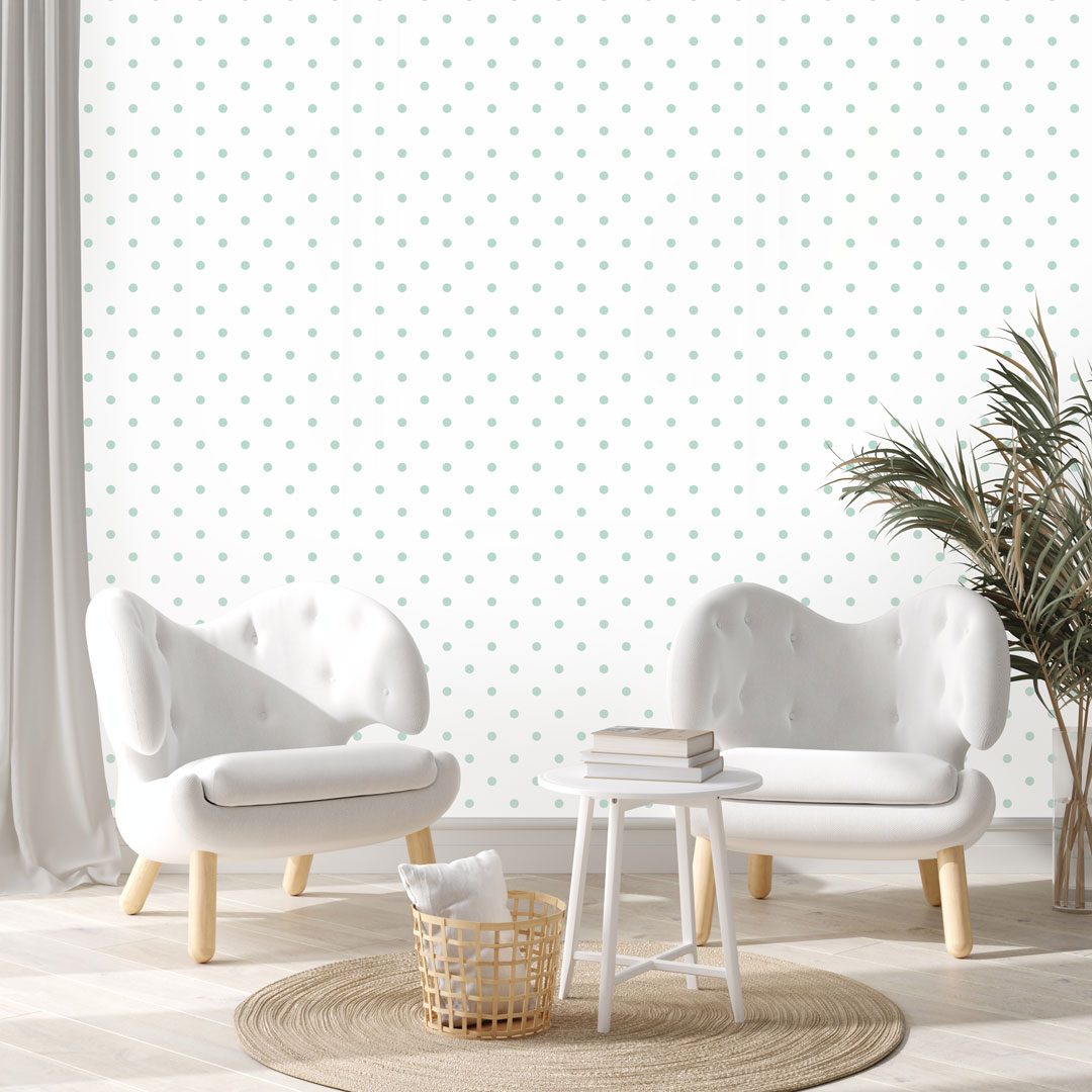 White and mint mini 2 cm dots wallpaper - Dekoori image 2