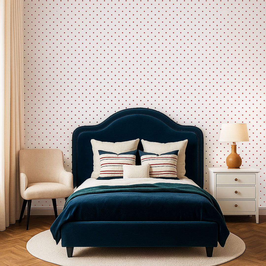 White and mini 2 cm red dots wallpaper - Dekoori image 2