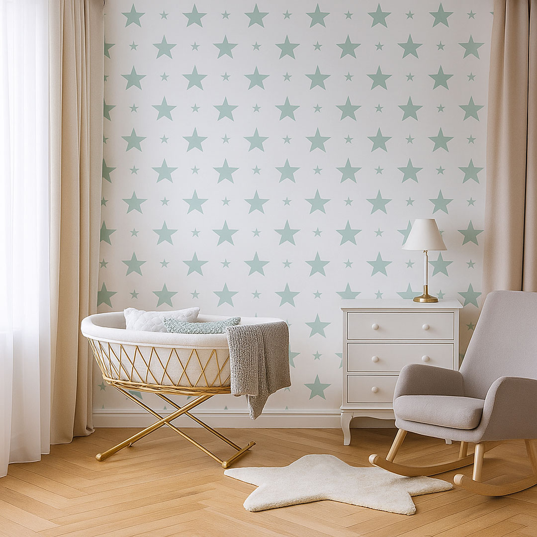 White and mint 15 and 7 cm stars wallpaper - Dekoori image 2
