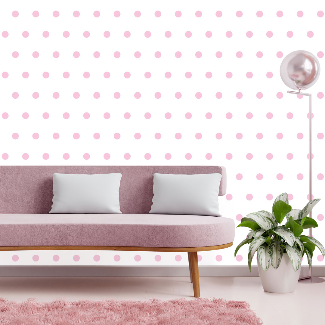 White wallpaper with 5 cm pink dots - Dekoori image 2