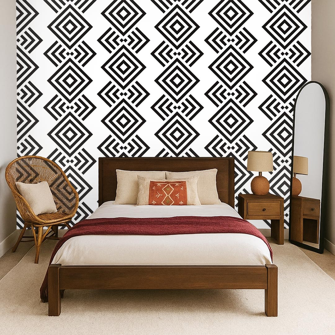 White and black ethnic with Aztec patterns wallpaper - Dekoori image 2