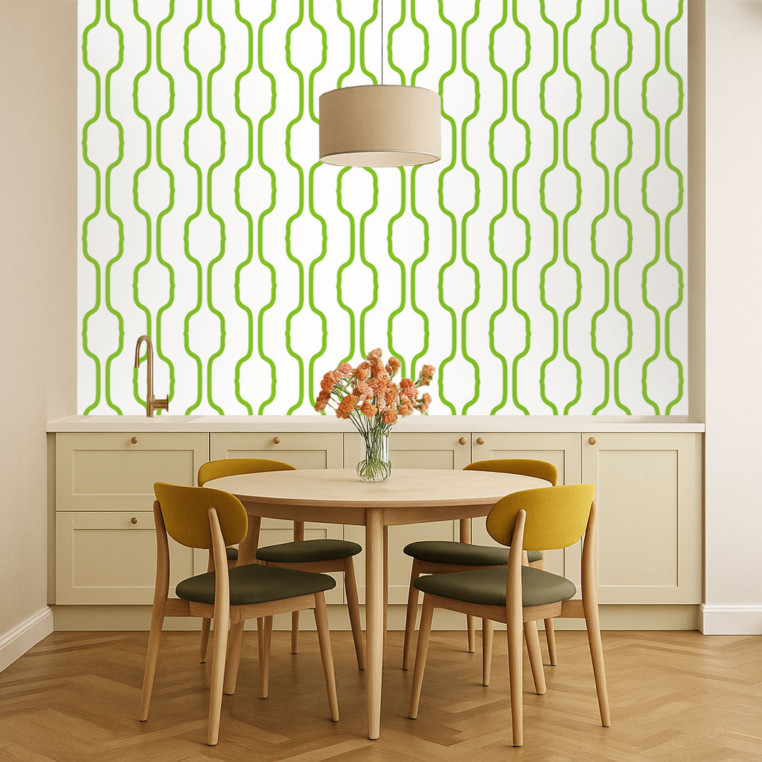 White and green vertical decorative patterns wallpaper - Dekoori image 2