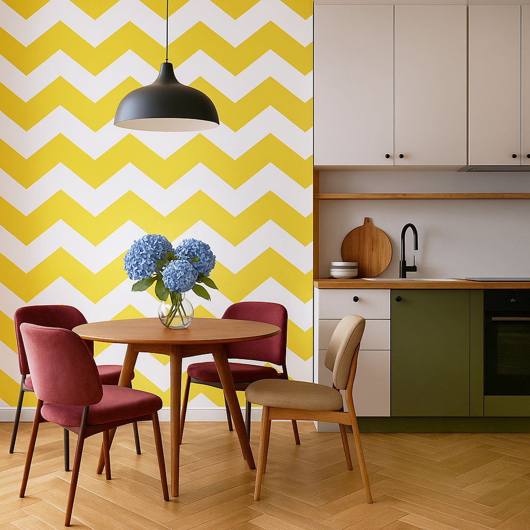 White and yellow chevron wallpaper - Dekoori image 2