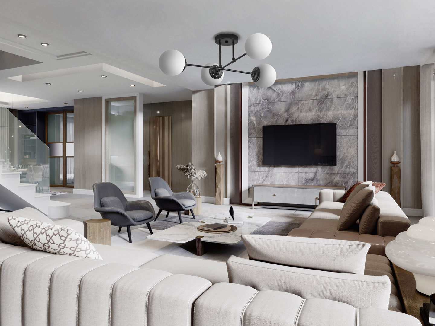 Black ceiling lamp, asymmetrical shape, metal tubes, white balls - FINO - Lampit image 4