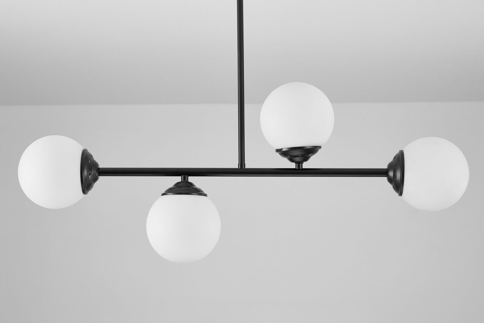 Black tube pendant lamp with white glass globe shades - FINO - Lampit image 3