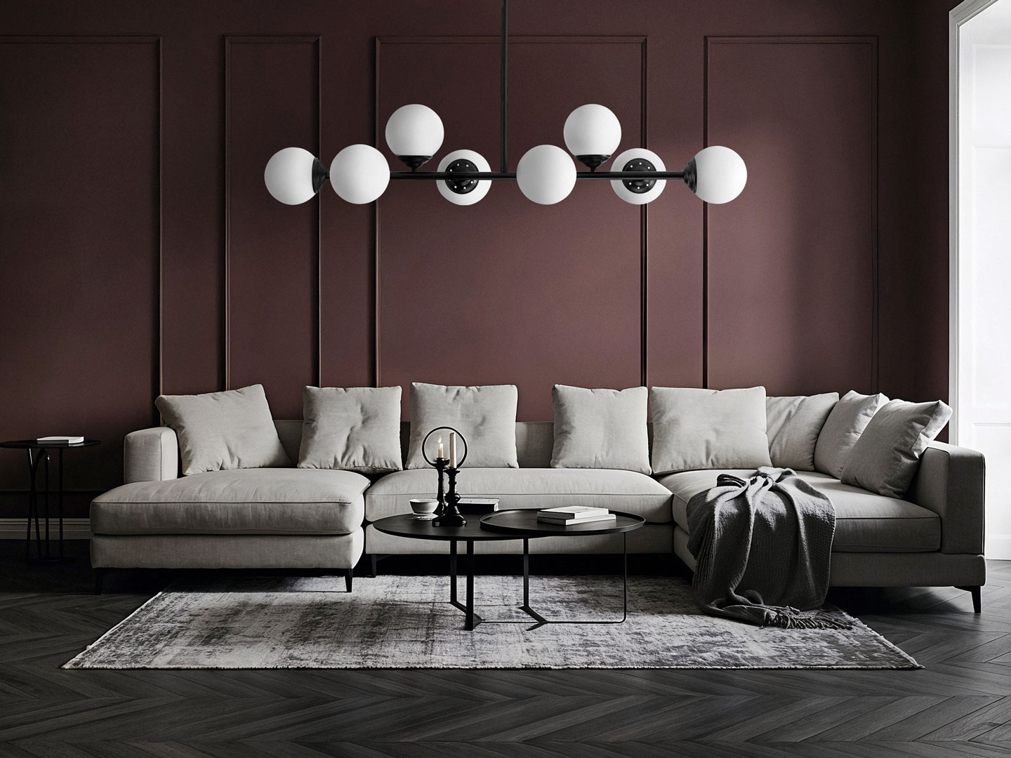 Black tube pendant lamp with white glass globe shades - FINO - Lampit image 4