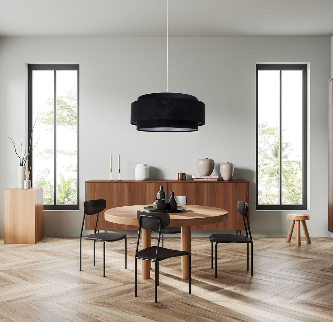 Black pendant lamp, velour hanging light, double lampshade, silver interior - SMILE - BPS Koncept image 2