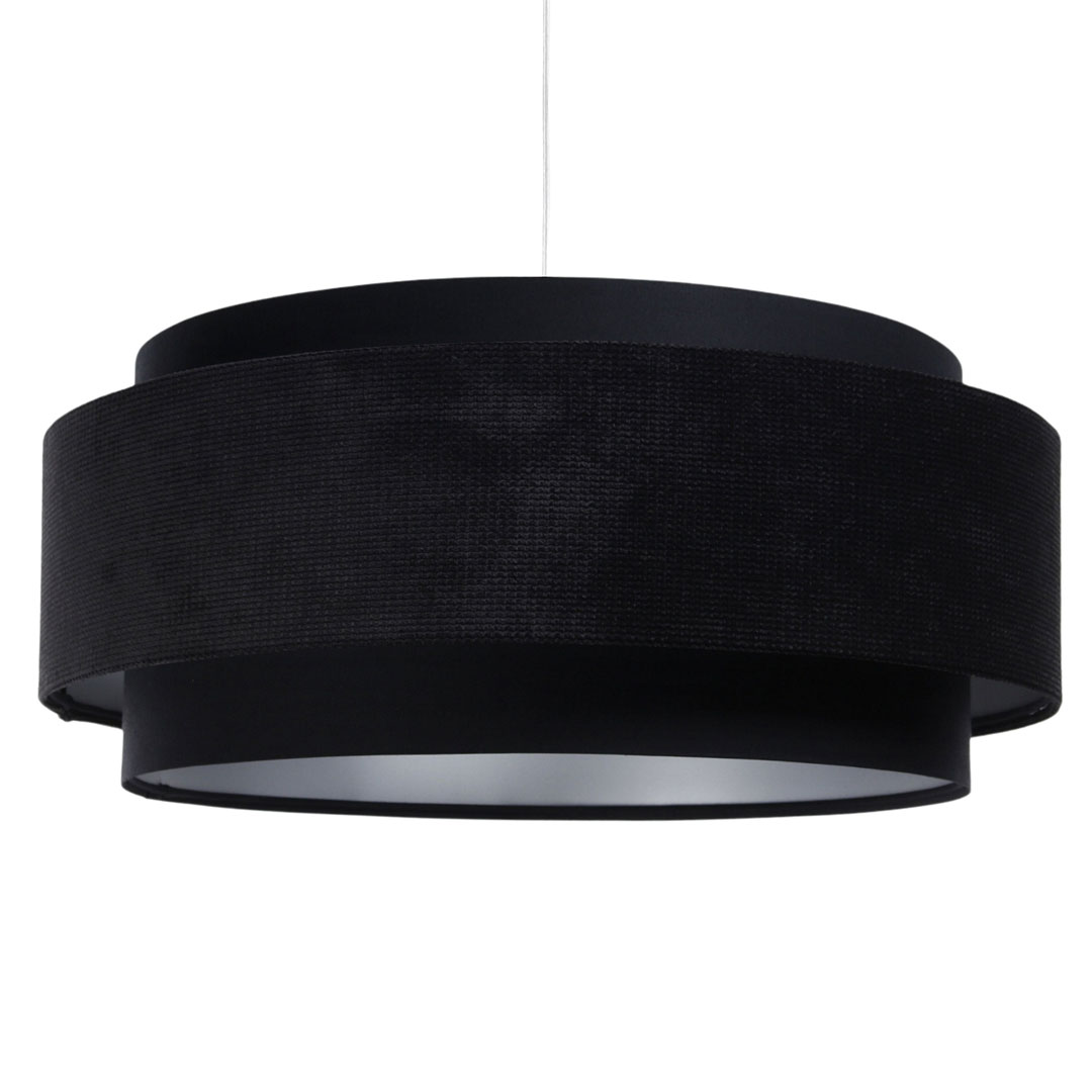 Black pendant lamp, velour hanging light, double lampshade, silver interior - SMILE - BPS Koncept image 1