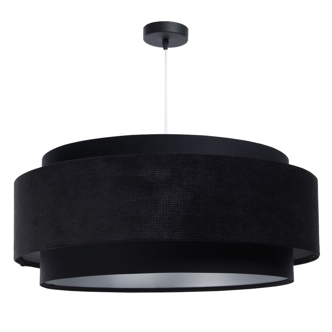 Black pendant lamp, velour hanging light, double lampshade, silver interior - SMILE - BPS Koncept image 3