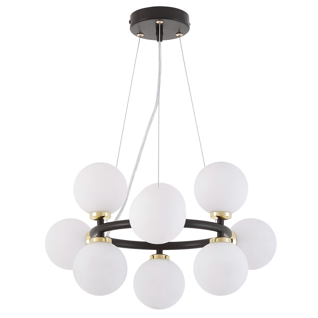Black and gold elegant pendant light, multi-point MARSIADA, white shades - Lumina Deco image 1
