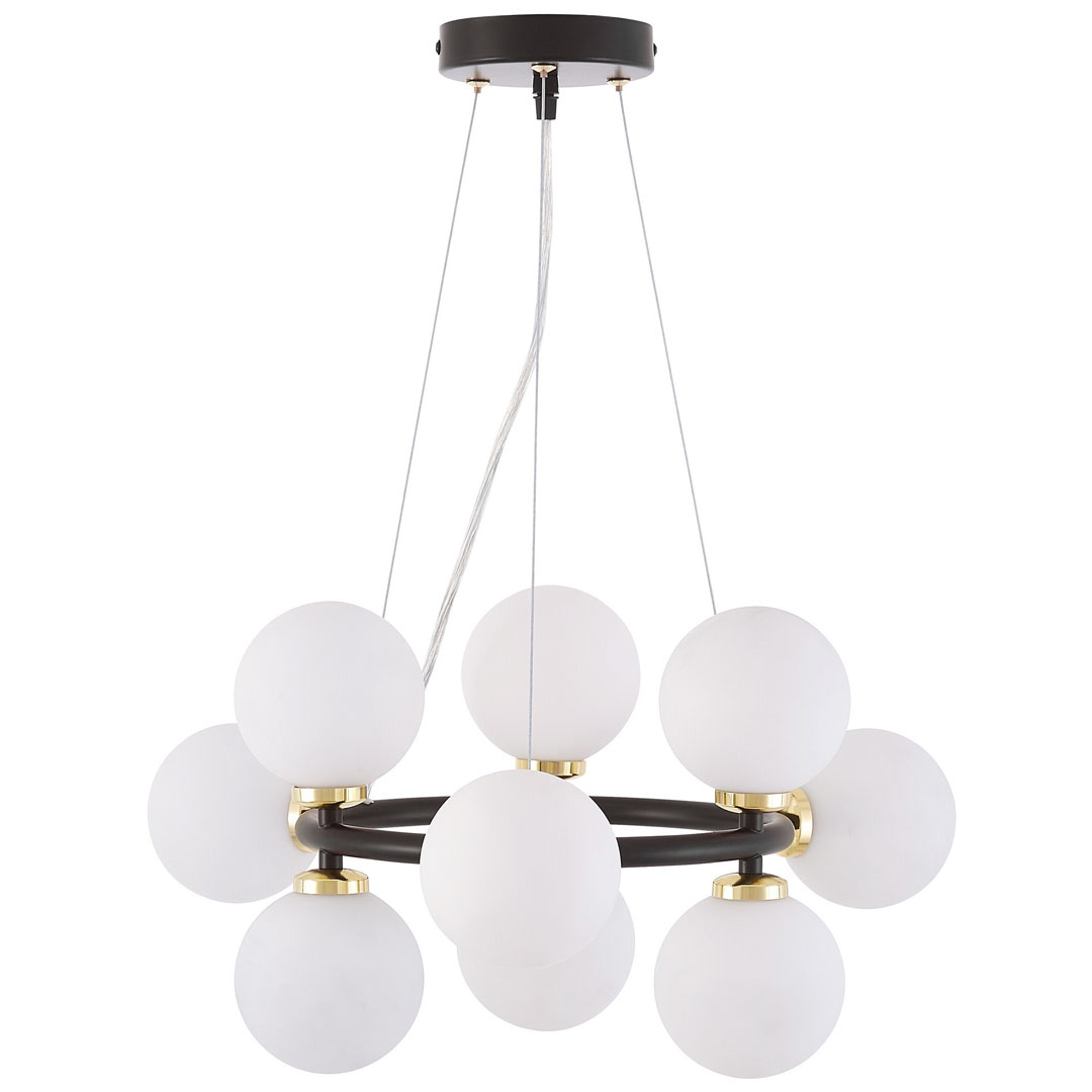 Black and gold elegant pendant light, multi-point MARSIADA, white shades - Lumina Deco image 2