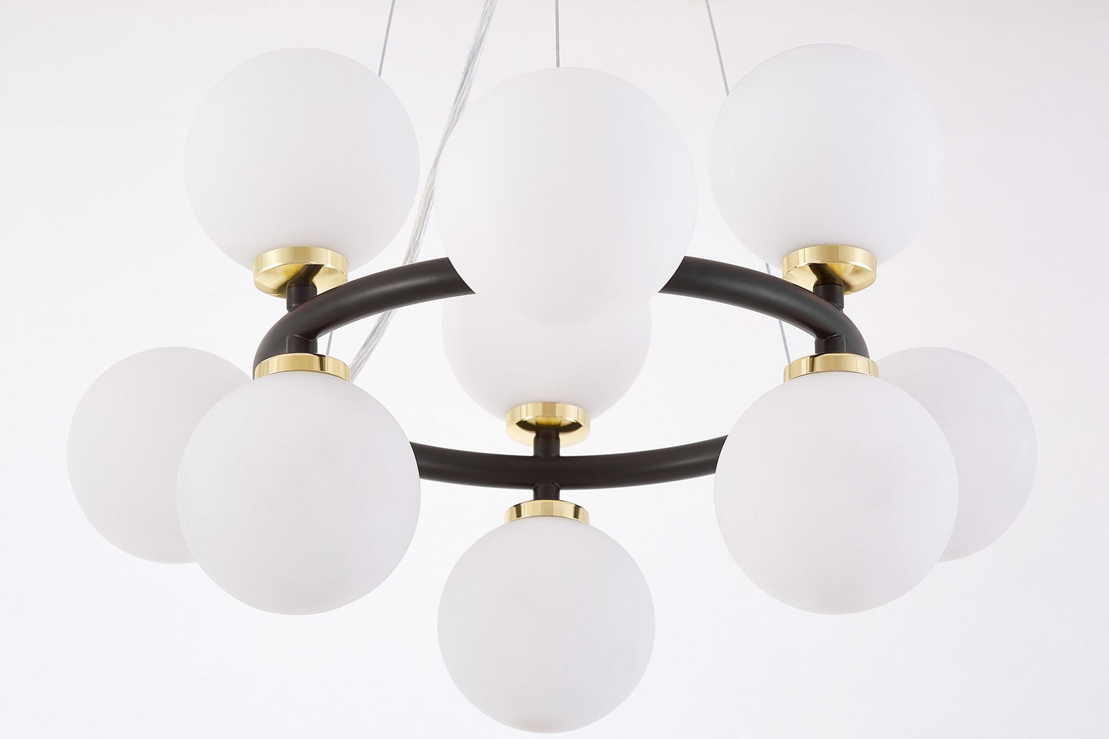 Black and gold elegant pendant light, multi-point MARSIADA, white shades - Lumina Deco image 3