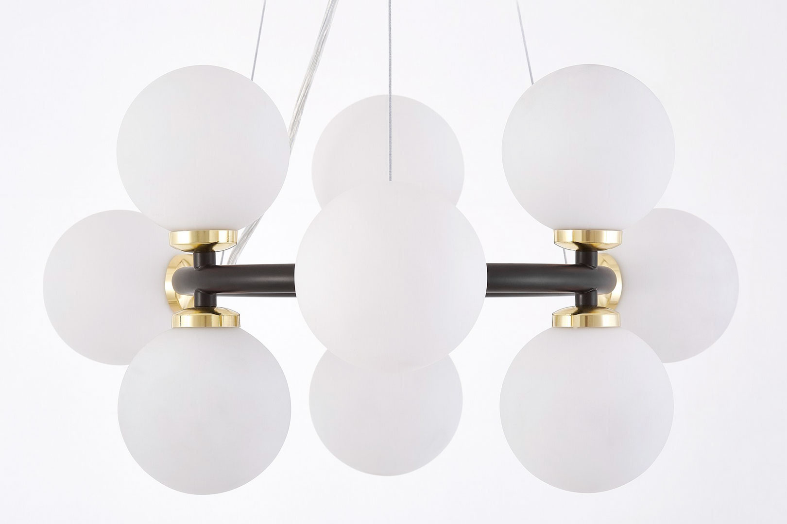 Black and gold elegant pendant light, multi-point MARSIADA, white shades - Lumina Deco image 4