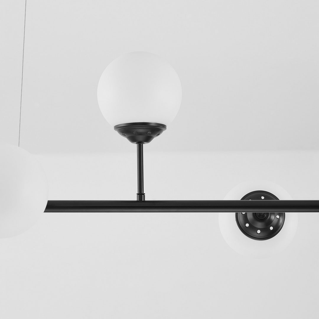 Black chandelier, spherical shades, pendant lamp, horizontal tube, two round rosettes - FINO - Lampit image 3
