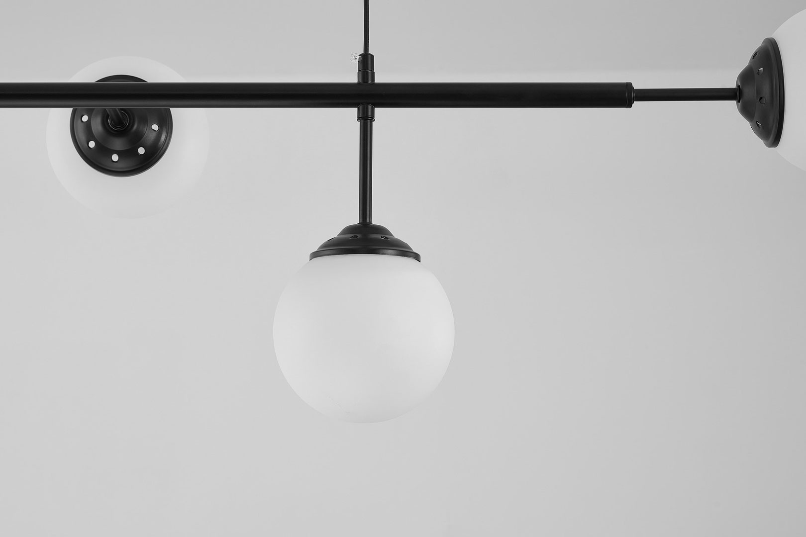 Black chandelier, spherical shades, pendant lamp, horizontal tube, two round rosettes - FINO - Lampit image 3
