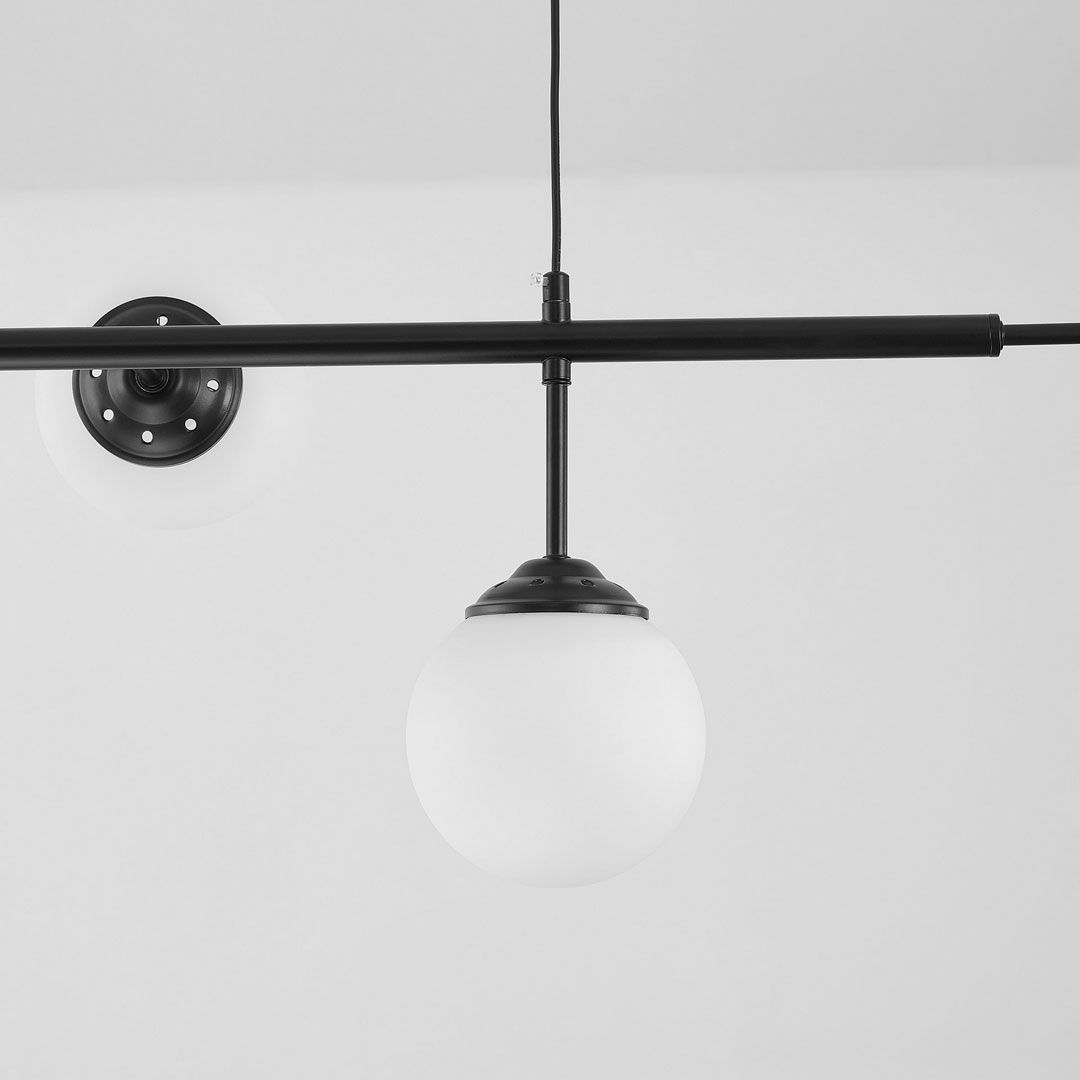Black chandelier, spherical shades, pendant lamp, horizontal tube, two round rosettes - FINO - Lampit image 4