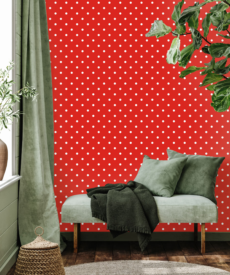 Red and mini white 2 cm dots wallpaper - Dekoori image 2