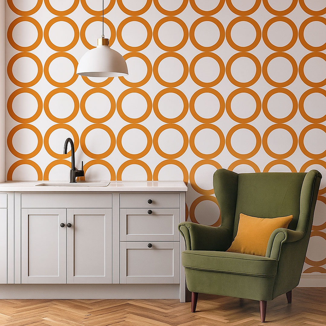 White and orange circles wallpaper - Dekoori image 2