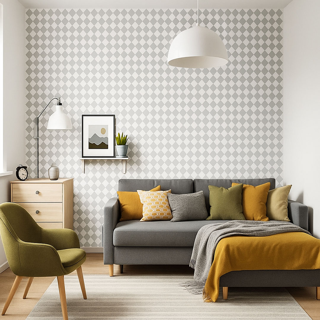 White and grey mini harlequin wallpaper - Dekoori image 2