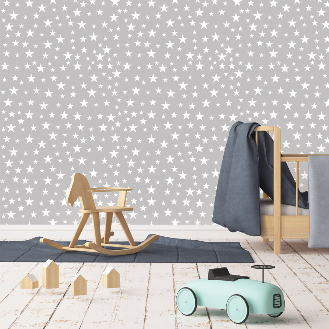 Grey wallpaper with white 4-6-8 cm stars - Dekoori image 2