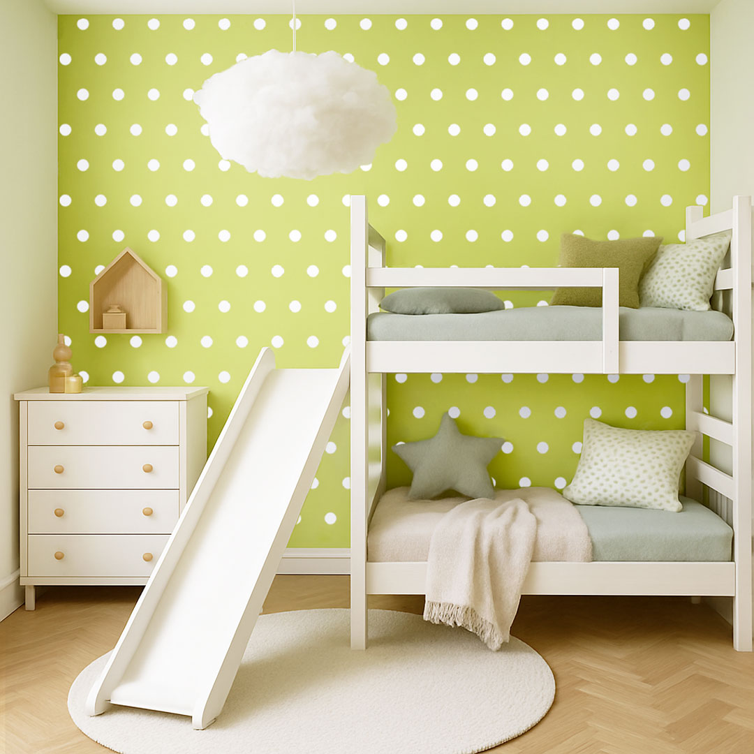 Green lime and white 5 cm dots wallpaper - Dekoori image 2