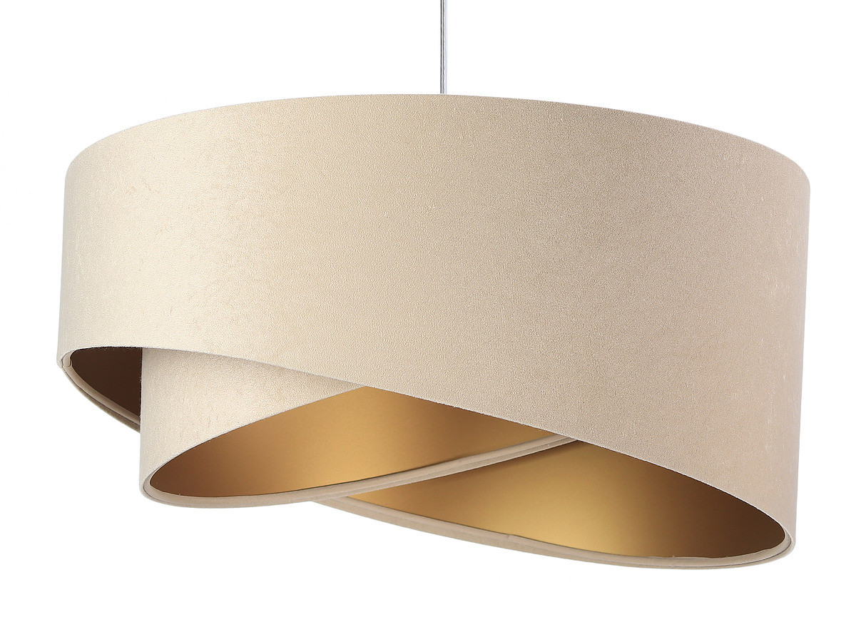 Beige pendant lamp with round asymmetrical velour lampshade with gold interior - SAMANTHA - BPS Koncept image 1