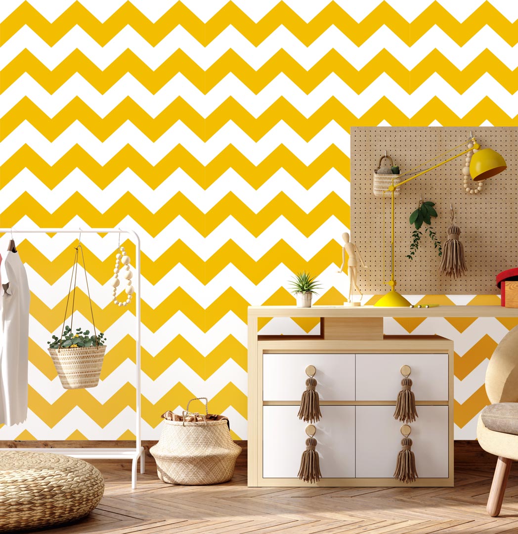 White and mustard 23 cm chevron wallpaper - Dekoori image 2