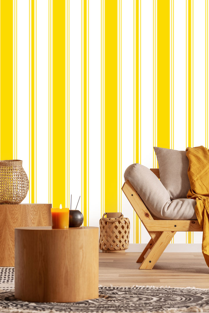 Wallpaper with vertical stripes in white and yellow colours - Dekoori image 2