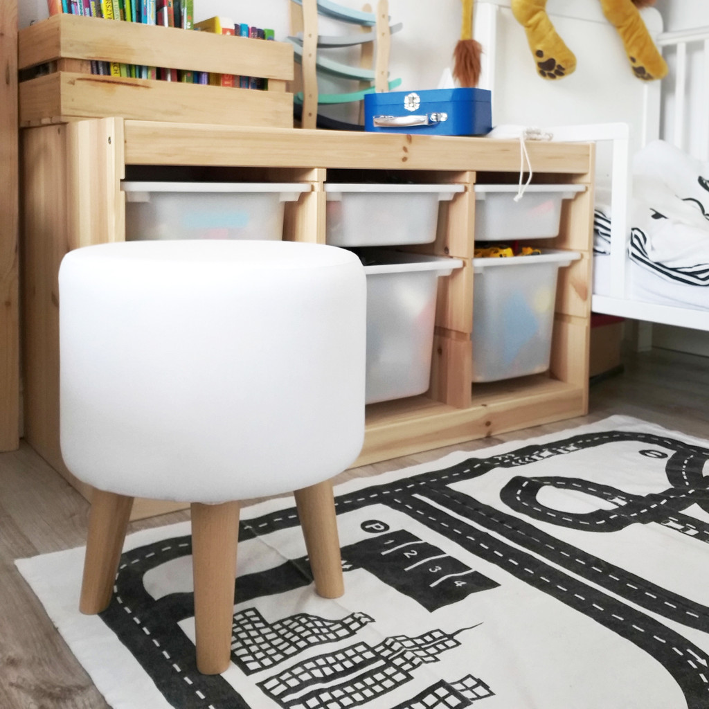 Scandinavian white pouf stool, corner stool, hassock, smooth one-coloured cover - Lily Pouf image 4