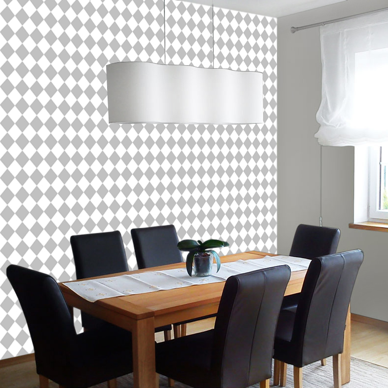 White and grey mini harlequin wallpaper - Dekoori image 2