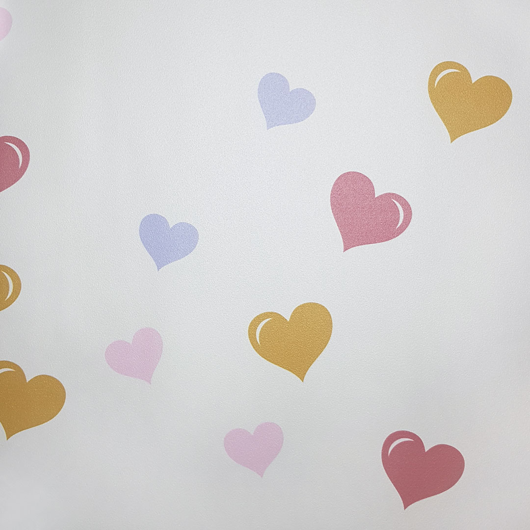 White and pink-beige-violet hearts wallpaper for girls - Dekoori image 3