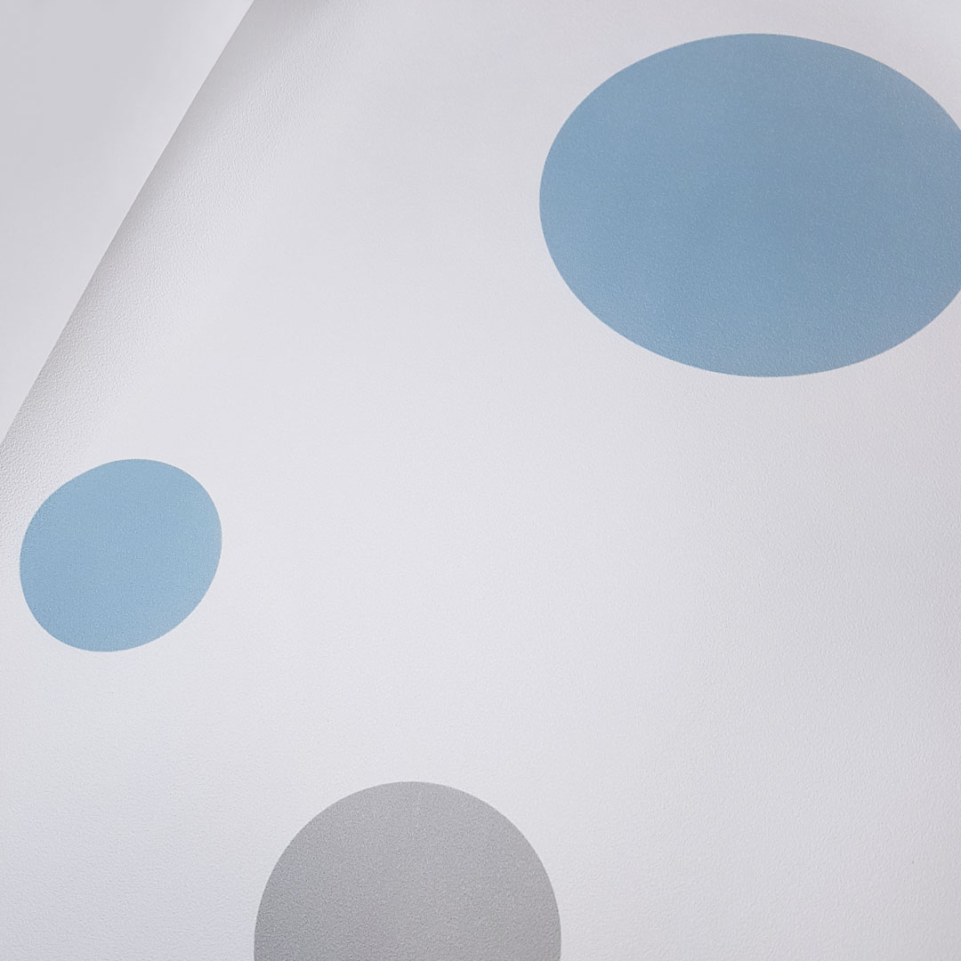 Wallpaper with blue and grey dots, bubbles, circles in modern style, for living room - Dekoori image 4