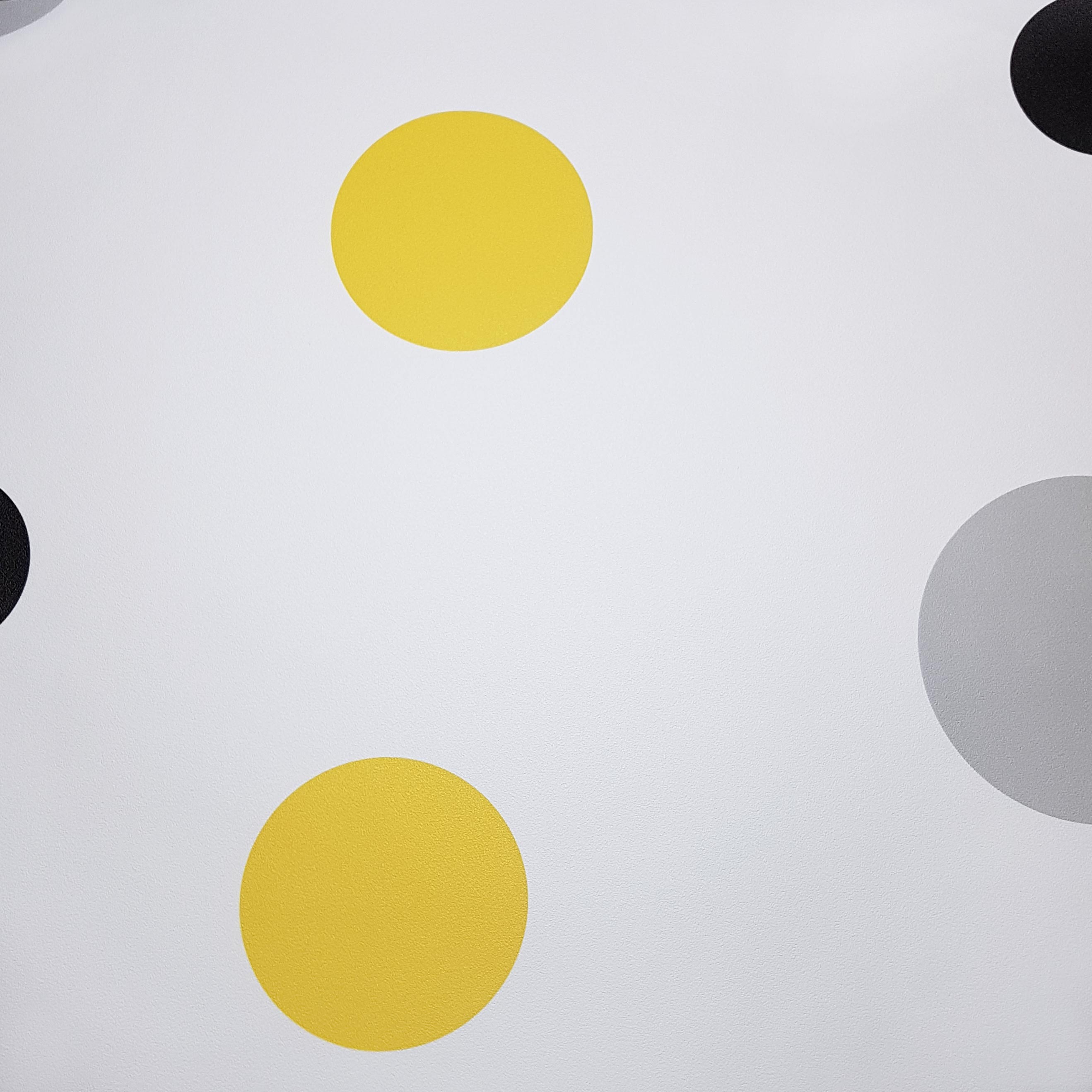 Modern white wallpaper with grey, black and yellow circles, bubbles, dots - Dekoori image 3