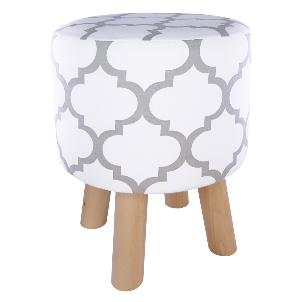 White pouf Scandinavian design grey pattern Moroccan clover - Lily Pouf image 1