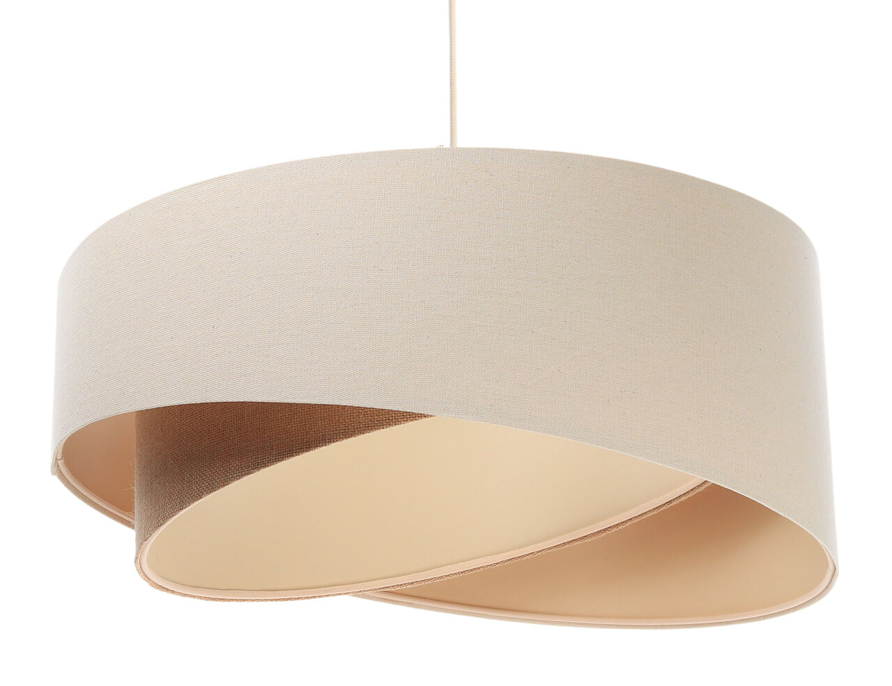 Cream and beige pendant lamp with cylindrical lampshades in linen and jute fabric with beige inside BOHO - BPS Koncept image 1