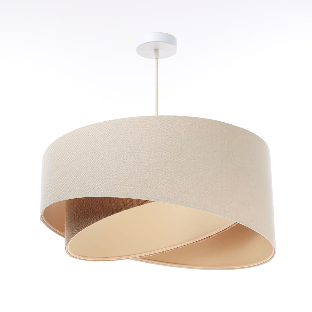 Cream and beige pendant lamp with cylindrical lampshades in linen and jute fabric with beige inside BOHO - BPS Koncept image 3