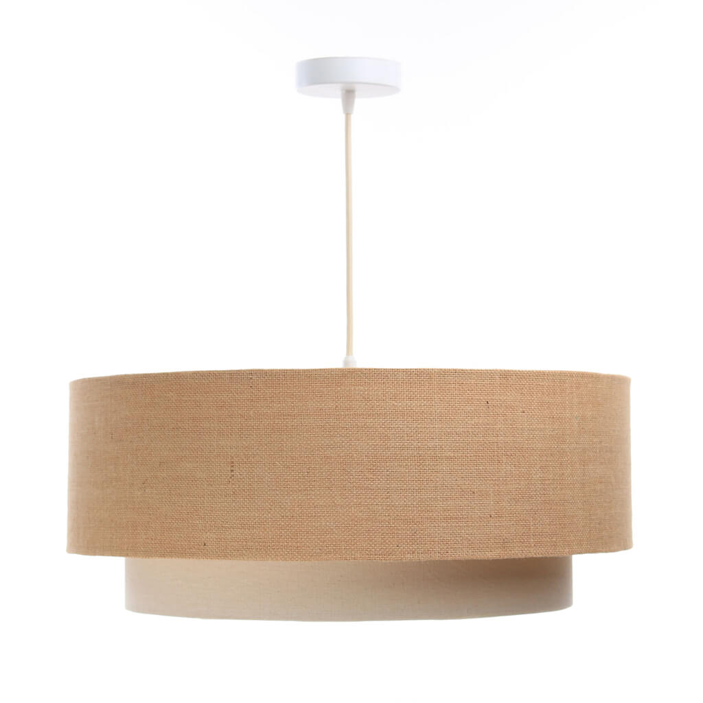 BOHO jute pendant lamp with double beige and cream lampshade, jute and linen fabric - BPS Koncept image 4