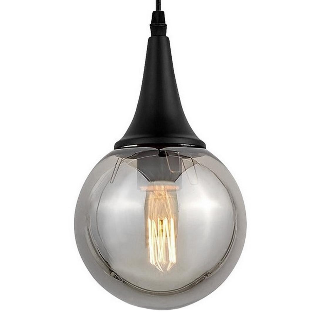 Modern black pendant lamp, ball-shaped smoked glass shade - ROCHERRO - Lumina Deco image 1