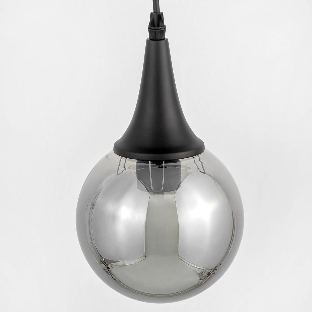 Modern black pendant lamp, ball-shaped smoked glass shade - ROCHERRO - Lumina Deco image 4