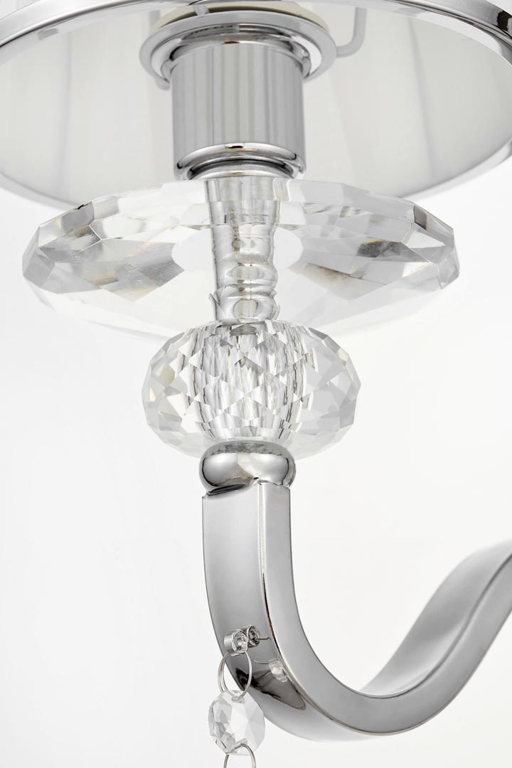 Wall sconce with crystals, white lampshade, silver chrome wall lamp - FEDERRICA W1 - Lumina Deco image 3