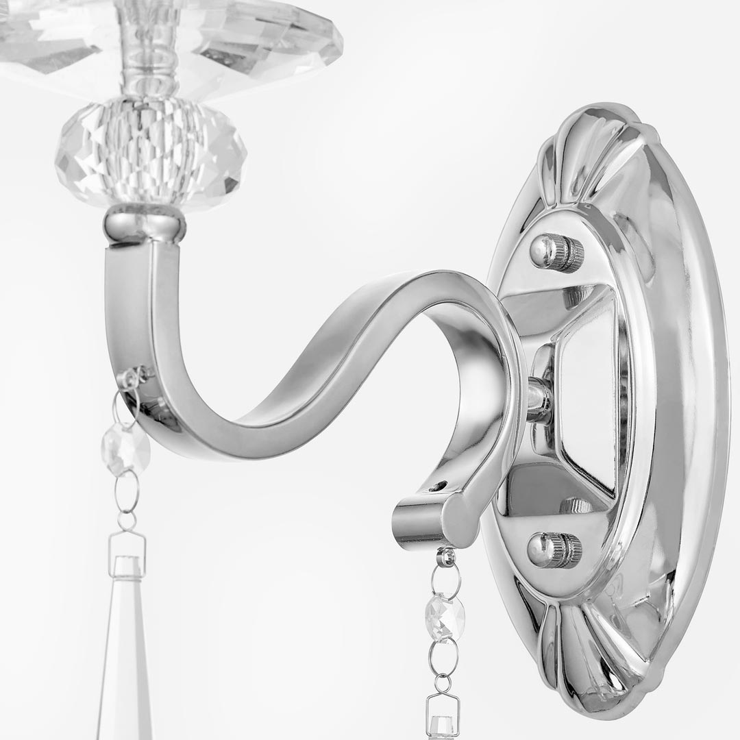 Wall sconce with crystals, white lampshade, silver chrome wall lamp - FEDERRICA W1 - Lumina Deco image 2